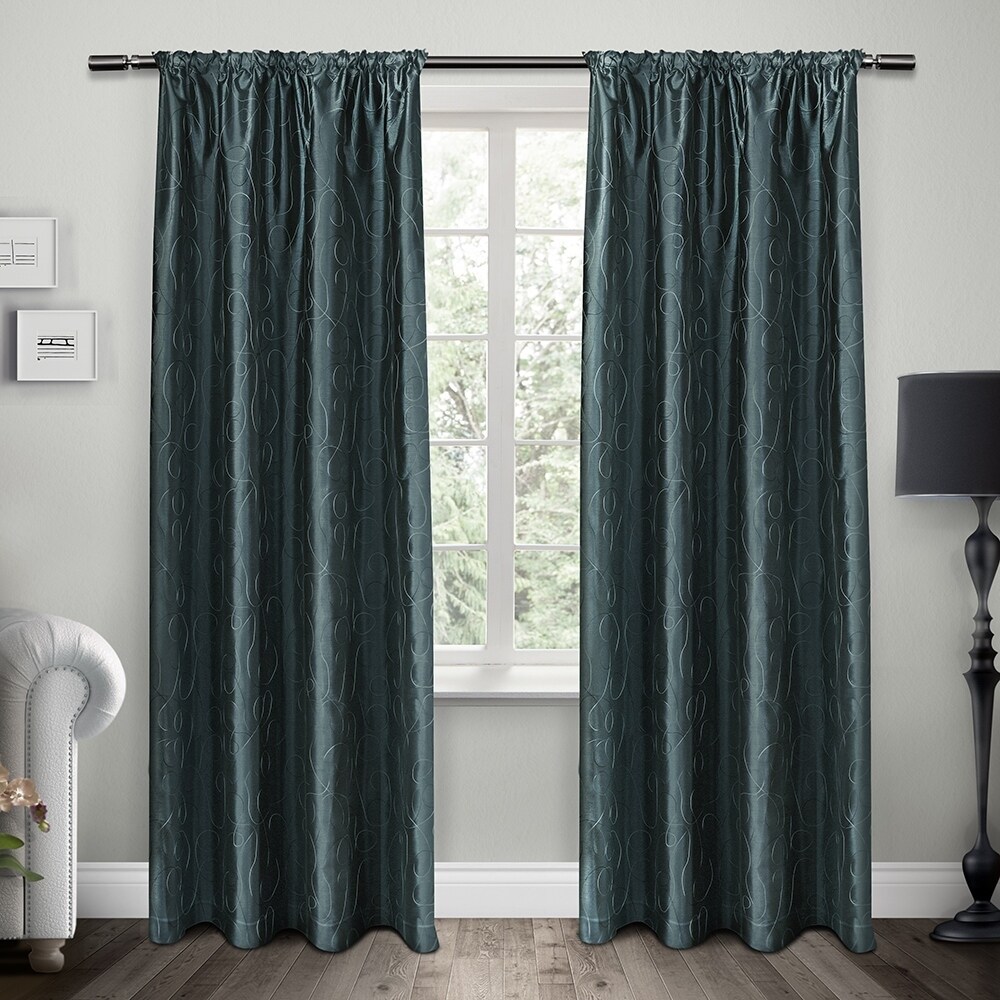 Ati Home Saturn Embroidered Rod Pocket Top Curtain Panel For Sale