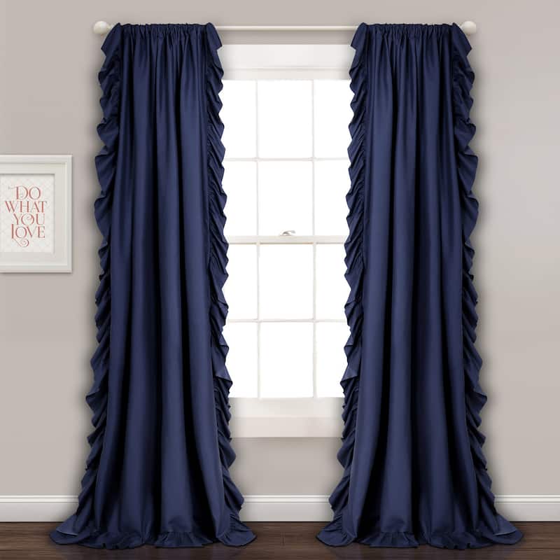 The Gray Barn Gila Ruffled Edge Curtain Panel Pair - 54X84 - Navy