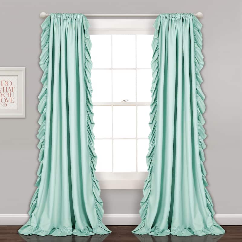 The Gray Barn Gila Ruffled Edge Curtain Panel Pair - 54X84 - Light Blue