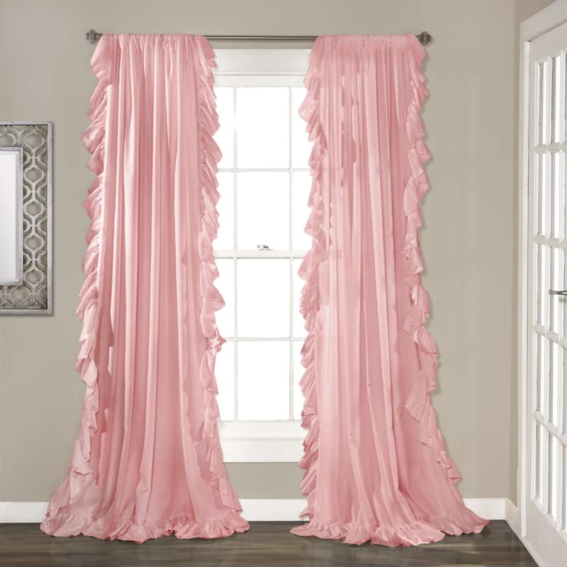 The Gray Barn Gila Ruffled Edge Curtain Panel Pair - 54X84 - Pink