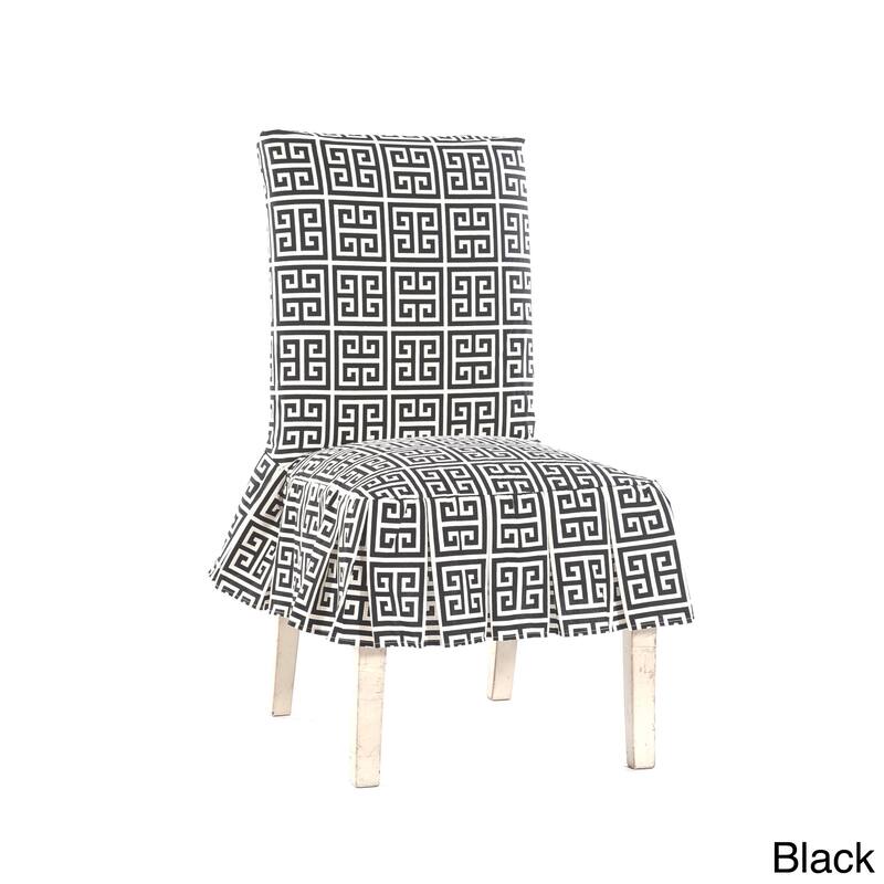 Roman Key Short Pleated Dining Chair Slipcover - Black