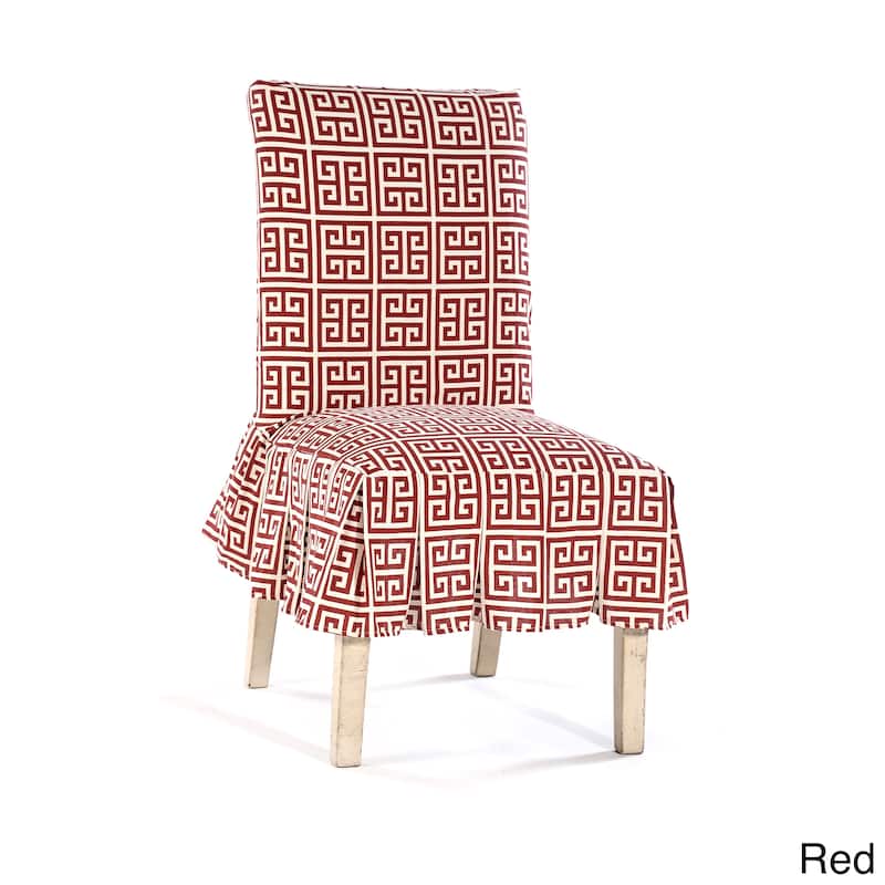 Roman Key Short Pleated Dining Chair Slipcover - Red