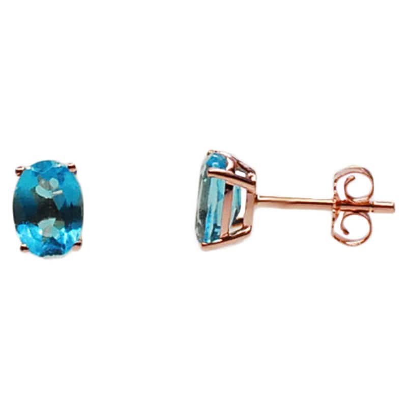 Kabella 14k Rose Gold Oval Blue Topaz Stud Earrings