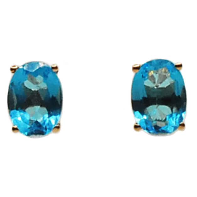 Kabella 14k Rose Gold Oval Blue Topaz Stud Earrings - 14K Rose Gold-Blue Topaz