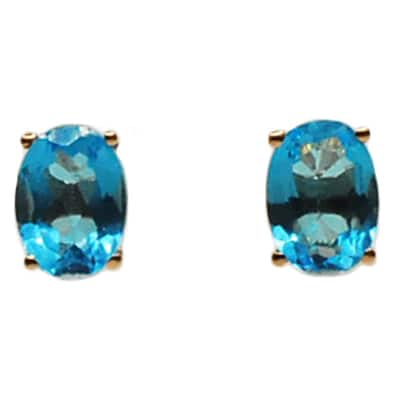 Kabella 14k Rose Gold Oval Blue Topaz Stud Earrings