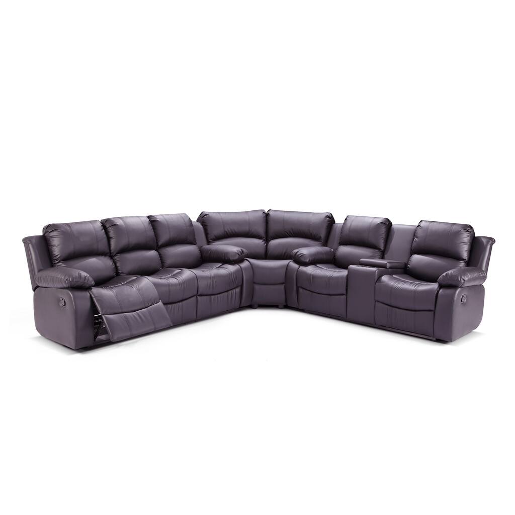 Madison Bonded Leather Reclining Sectional Sofa Set with Drop-Down Table, Center Storage Console