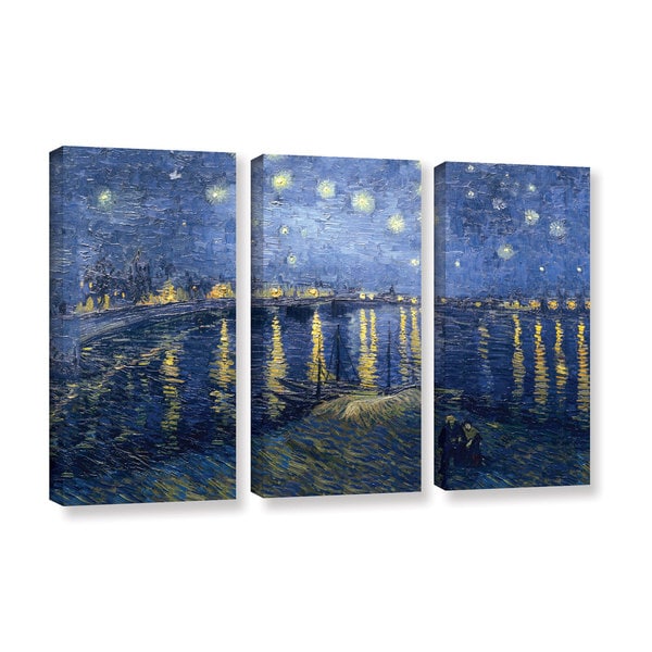 ArtWall 'Vincent VanGogh's Starry Night Over the Rhone (lighter version)' 3-piece Gallery Wrapped Canvas Set