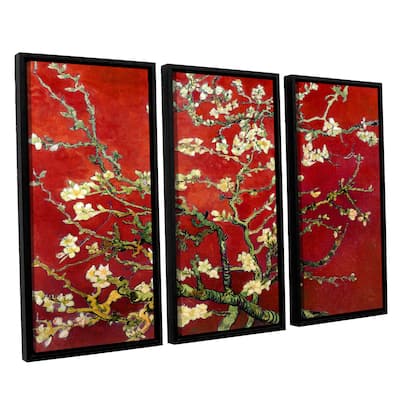 ArtWall 'Vincent van Gogh's Red Blossoming Almond Tree' 3-piece Floater Framed Canvas Set