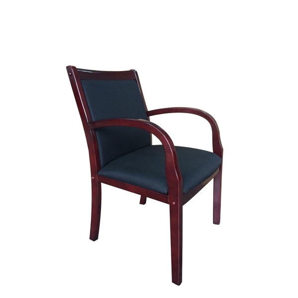 Mahogany Frame Side Guest Office Chair with Burgundy Upholstery