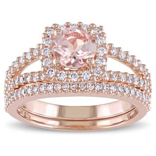 Morganite Rings For Less Miadora Signature Collection 14k Rose Gold Morganite And 5 8ct Tdw Diamond Halo Bridal Ring