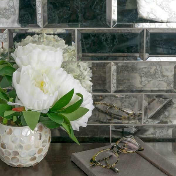 slide 2 of 15, Merola Tile 2.875x5.875-inch Luster Beveled Antique Mirror Glass Wall Tile (8 tiles/1 sqft.)