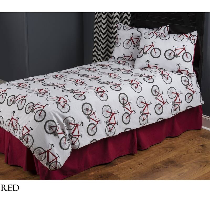 Vintage Bicycle 3-piece Comforter Set by Rizzy Home - Red - Twin - 2 Piece