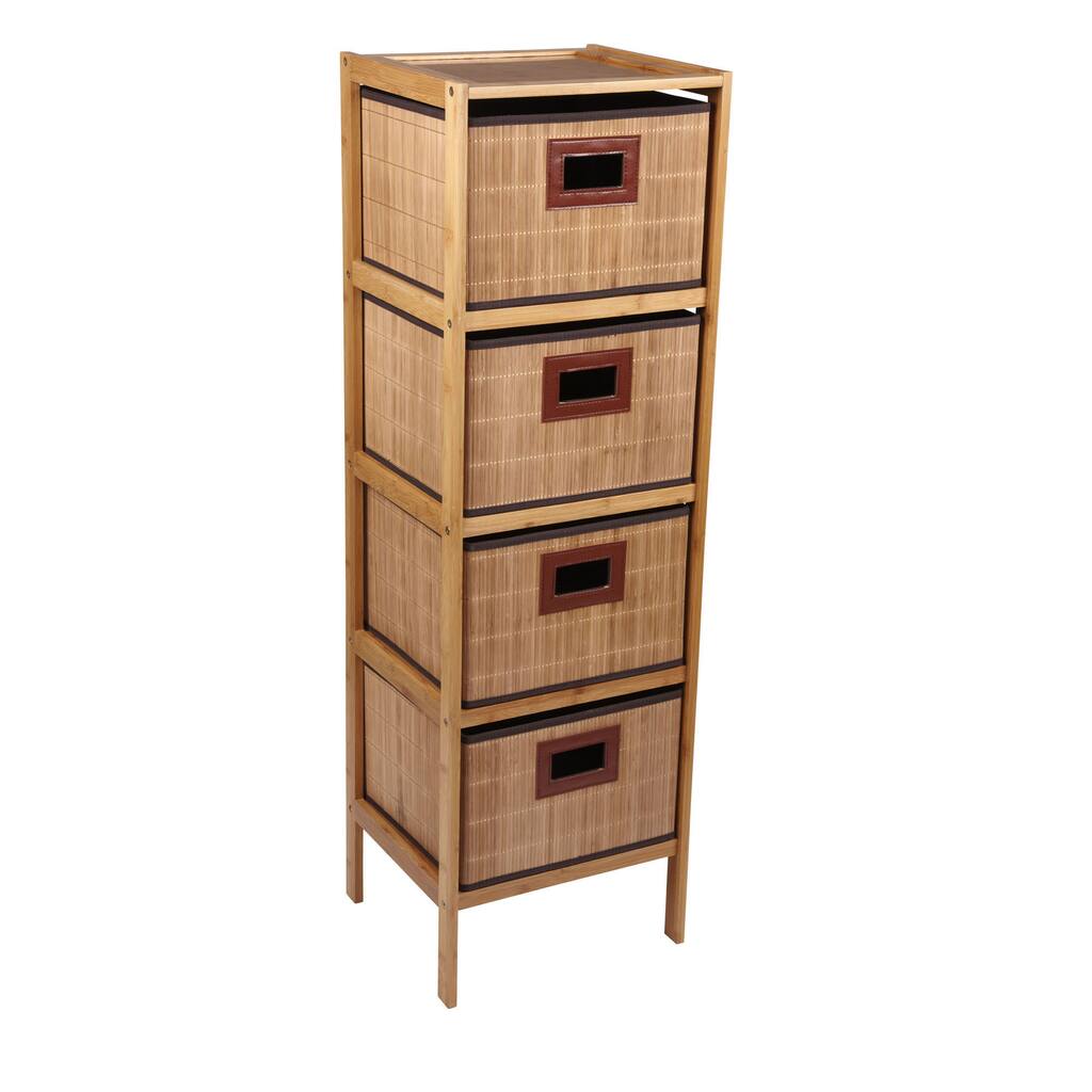 Household Essentials Bamboo 4-Drawer Storage Tower, Natural