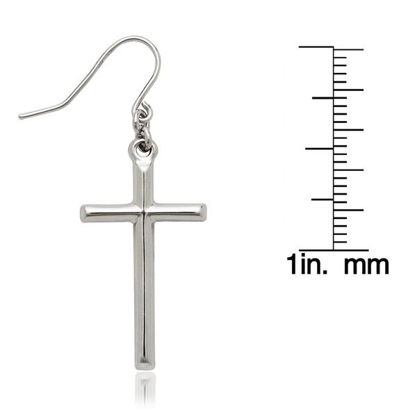14k White Gold Cross Dangle Drop Wire Earrings 14k White Gold Cross Dangle Drop Wire Earrings