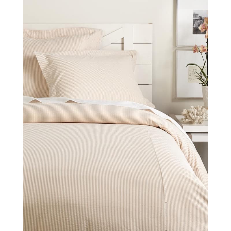 Connie Taupe Cotton Seersucker Duvet Cover - Twin