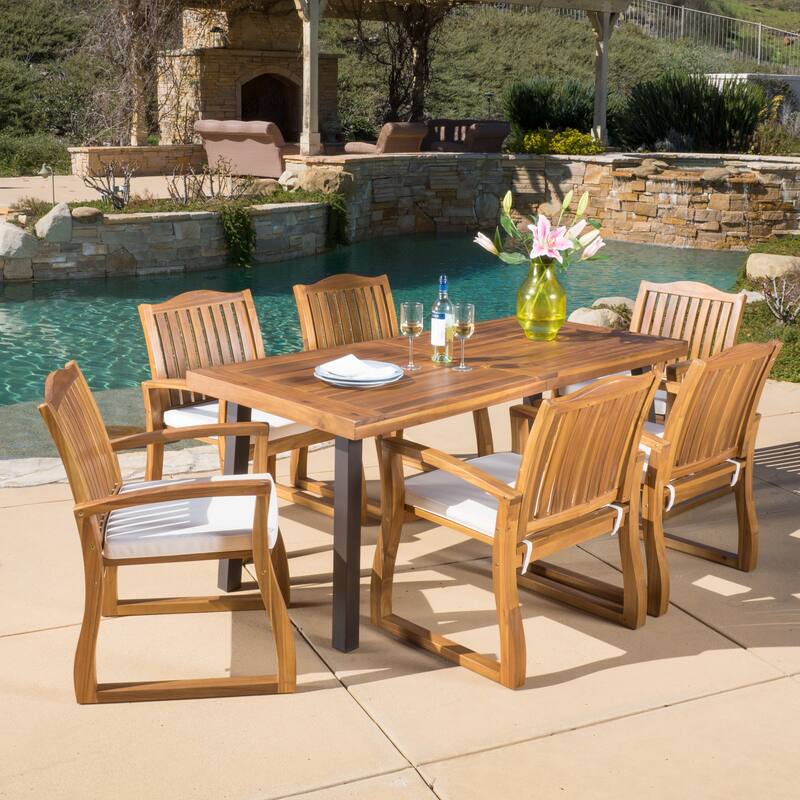 Della Outdoor 7-piece Wood Dining Set by Christopher Knight Home - Brown