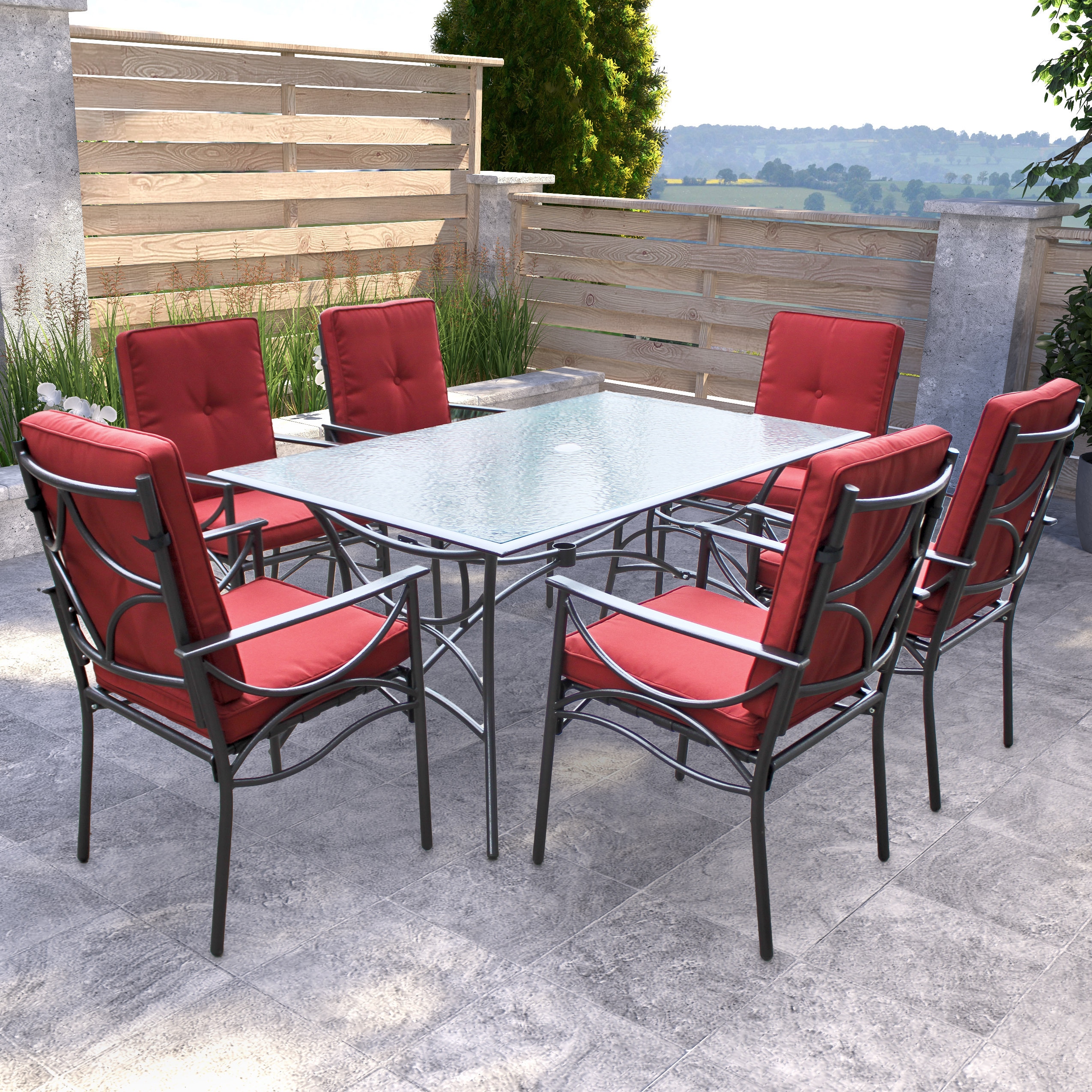 Red patio dining discount chairs