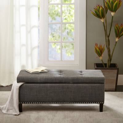 Madison Park Tessa Charcoal Tufted Top Storage Bench