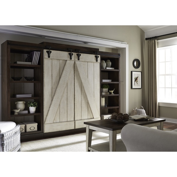 Lancaster Weathered Bark and White Entertainment Center with Piers