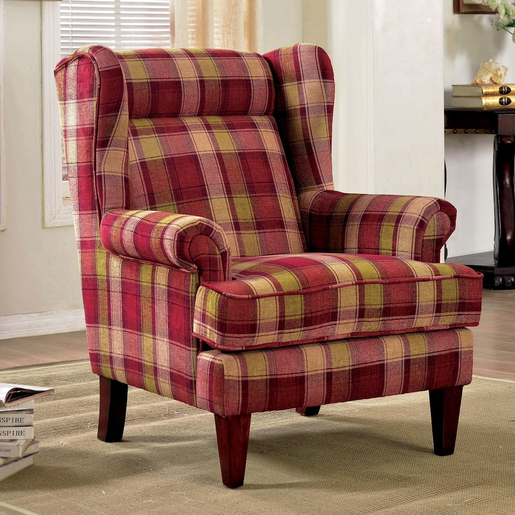 Furniture of America Shermin Traditional Plaid Patterned Wingback Chair
