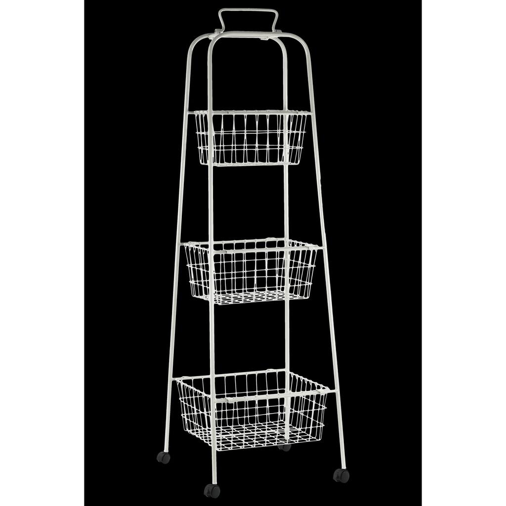 Metal Storage 3 Tiered Cart with Mesh Design and 4 Casters Coated Finish Antique White