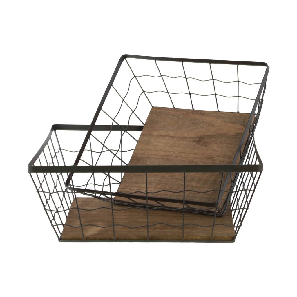 Metal Coated Finish Dark Taupe Square Wire Basket with Mesh Body (Set of 2)