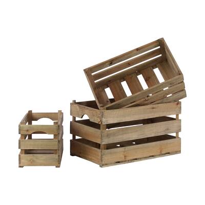 Wood Rectangular Natural Brown Spaced Nesting Crate (Set of 3)