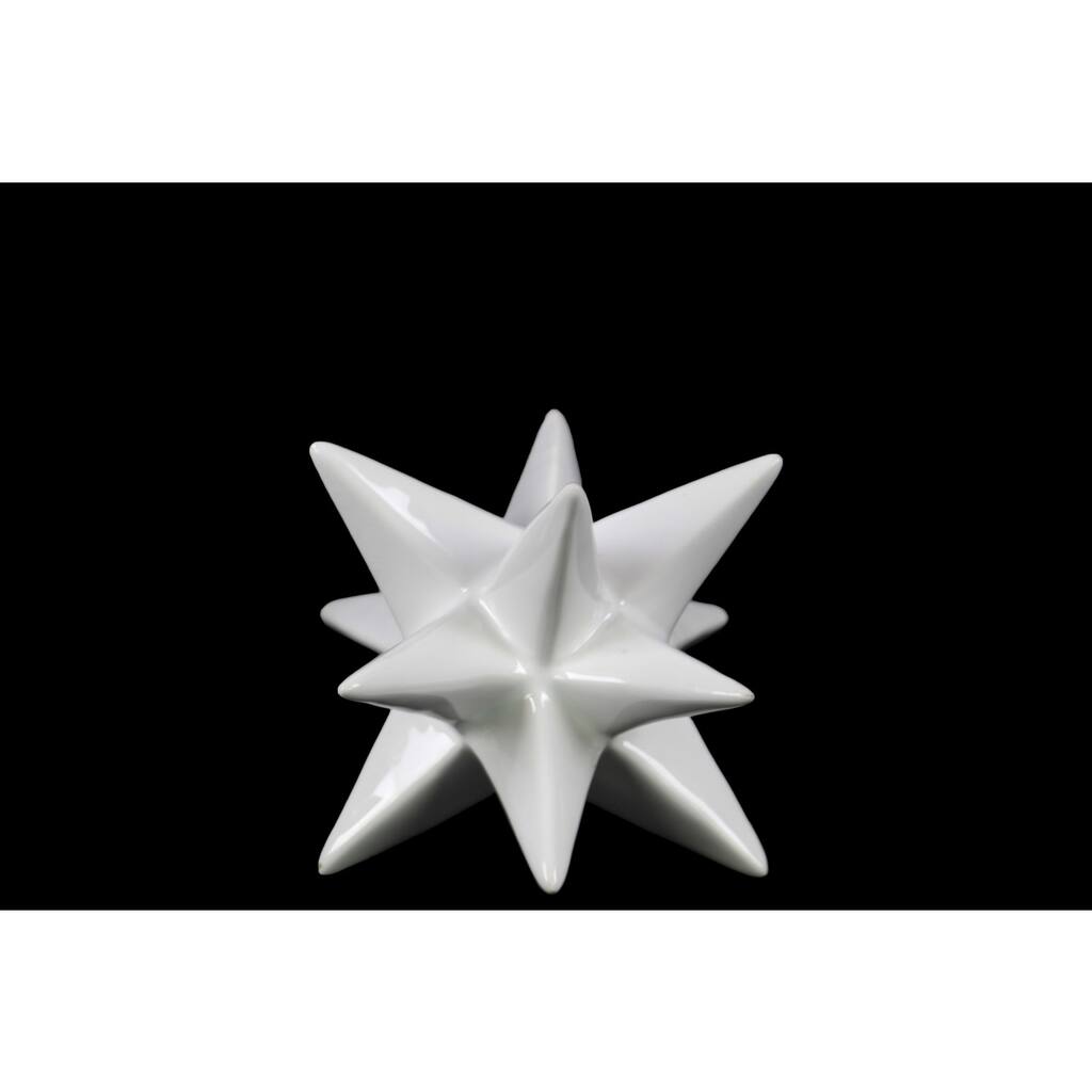 Glossy White Finish Ceramic Small Stellated Icosahedron Sculpture
