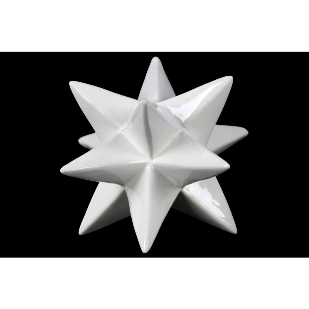 Glossy White Finish Ceramic Large Stellated Icosahedron Sculpture