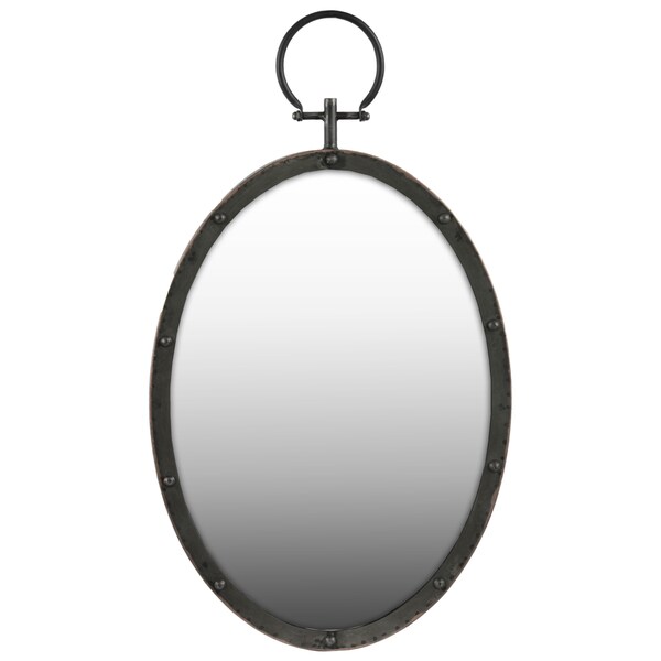 Shop Gloss Finish Black Metal Oval Wall Mirror with Metal Hanger Free Shipping Today