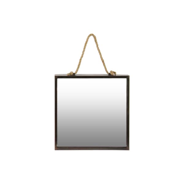 Tarnished Finish Bronze Metal Square Wall Mirror with Rope Hanger