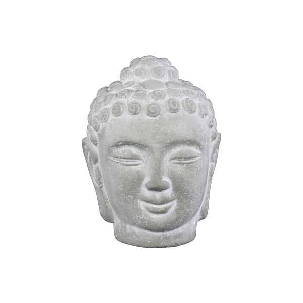 Cement Buddha Head with Rounded Ushnisha Washed Concrete Finish White. Opens flyout.