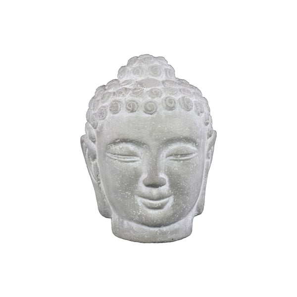 slide 1 of 1, Cement Buddha Head with Rounded Ushnisha Washed Concrete Finish White