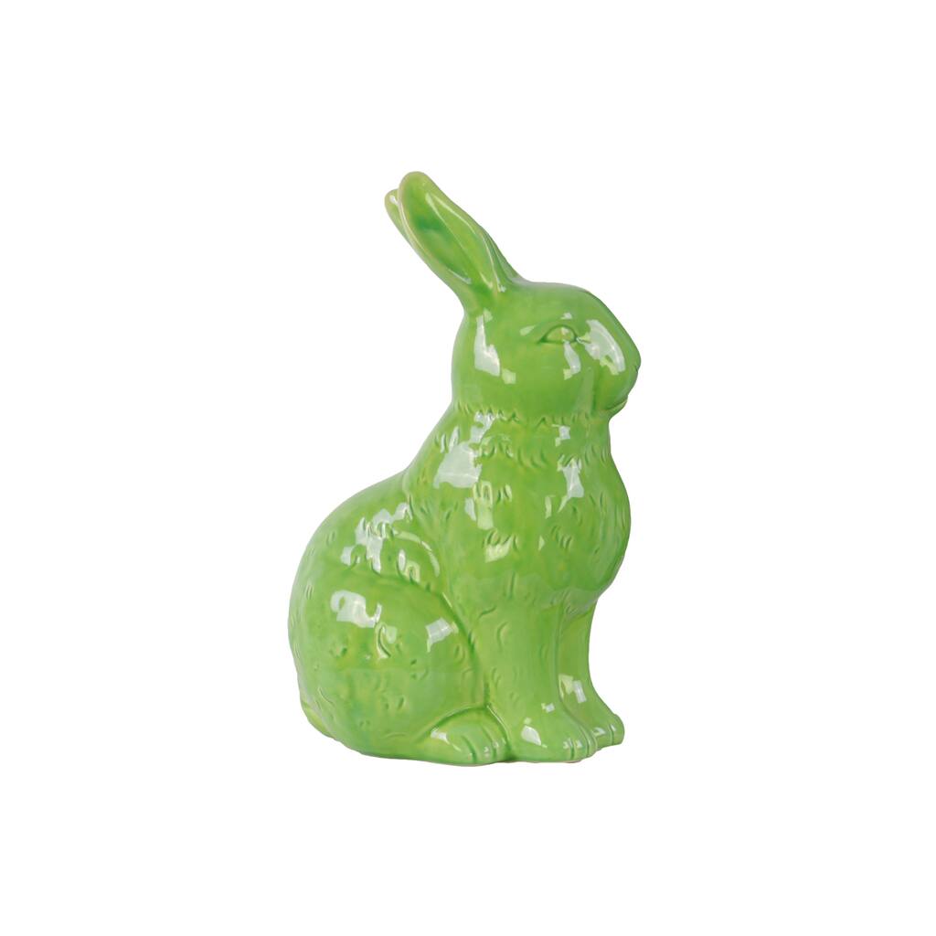 Glossy Green Finish Ceramic Large Sitting Rabbit Figurine