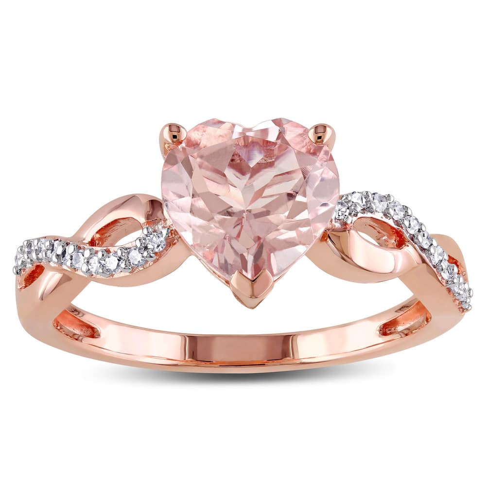 Miadora 10k Rose Gold Heart Shaped Morganite and 1/10ct TDW Diamond Twist Ring (G-H, I2-I3) - Pink