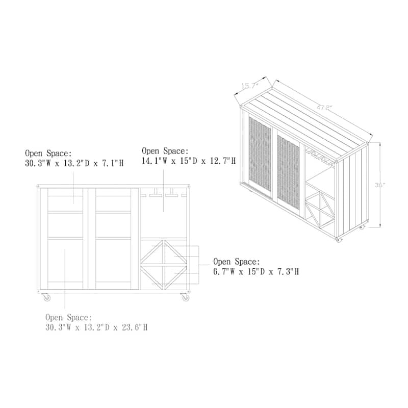 Furniture of America Hury Modern Walnut 47-inch 3-shelf Dining Buffet, Walnut Dining Sideboard with Wine Storage