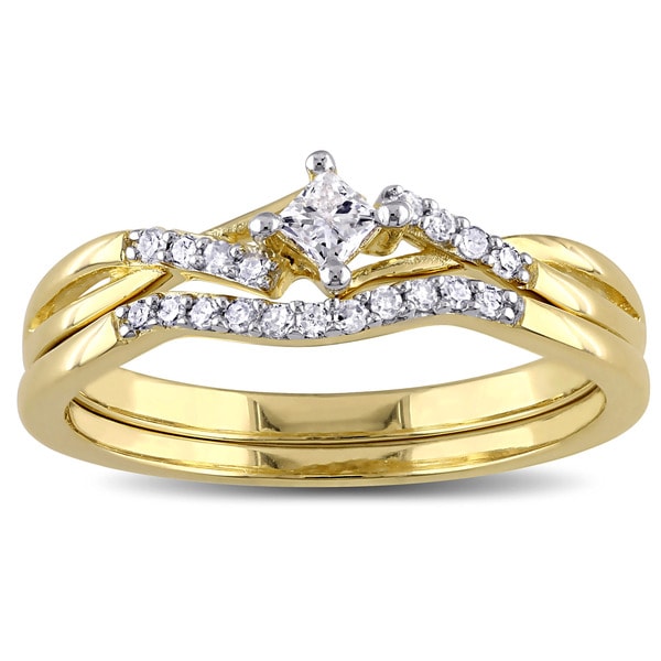 Miadora Yellow Plated Sterling Silver 1/5ct TDW Princess-cut Diamond Bypass Bridal Ring Set
