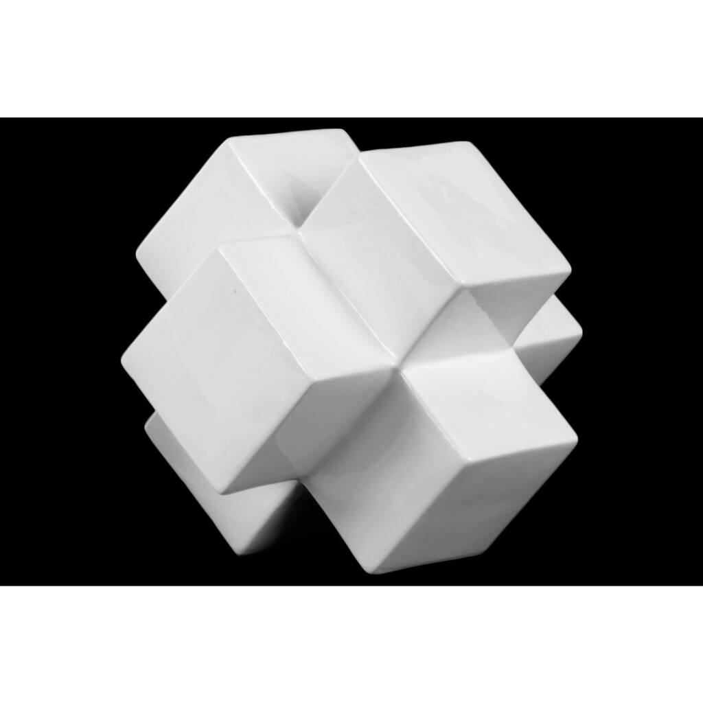 Ceramic Large Gloss White Cross Cube Sculpture