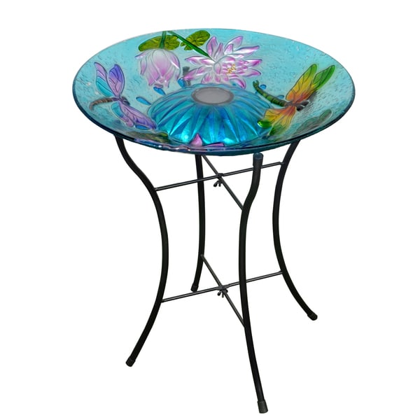 Peaktop Outdoor Garden Solar Dragonfly Glass Bird Bath Free Shipping