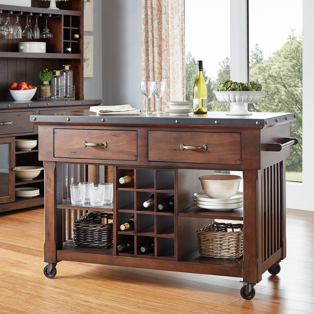 Norwood 2-drawer Rolling Kitchen Island with Wine Rack