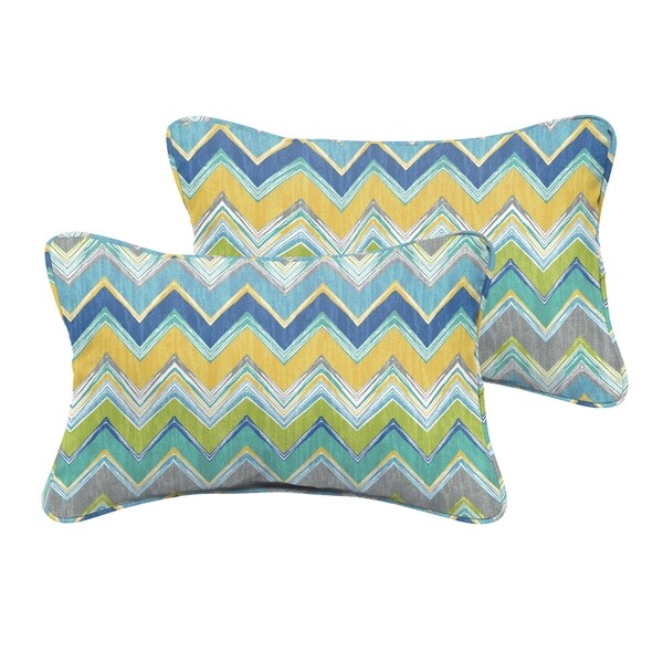 Shop Selena Blue Chevron Indoor/ Outdoor Corded Lumbar Pillows (Set of