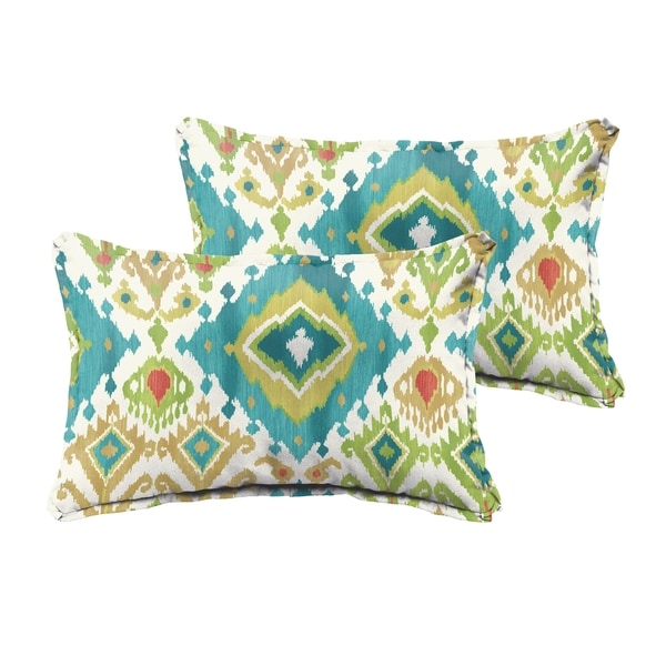 Shop Selena Blue Green Ikat Indoor/ Outdoor Flange Lumbar Pillows (Set ...