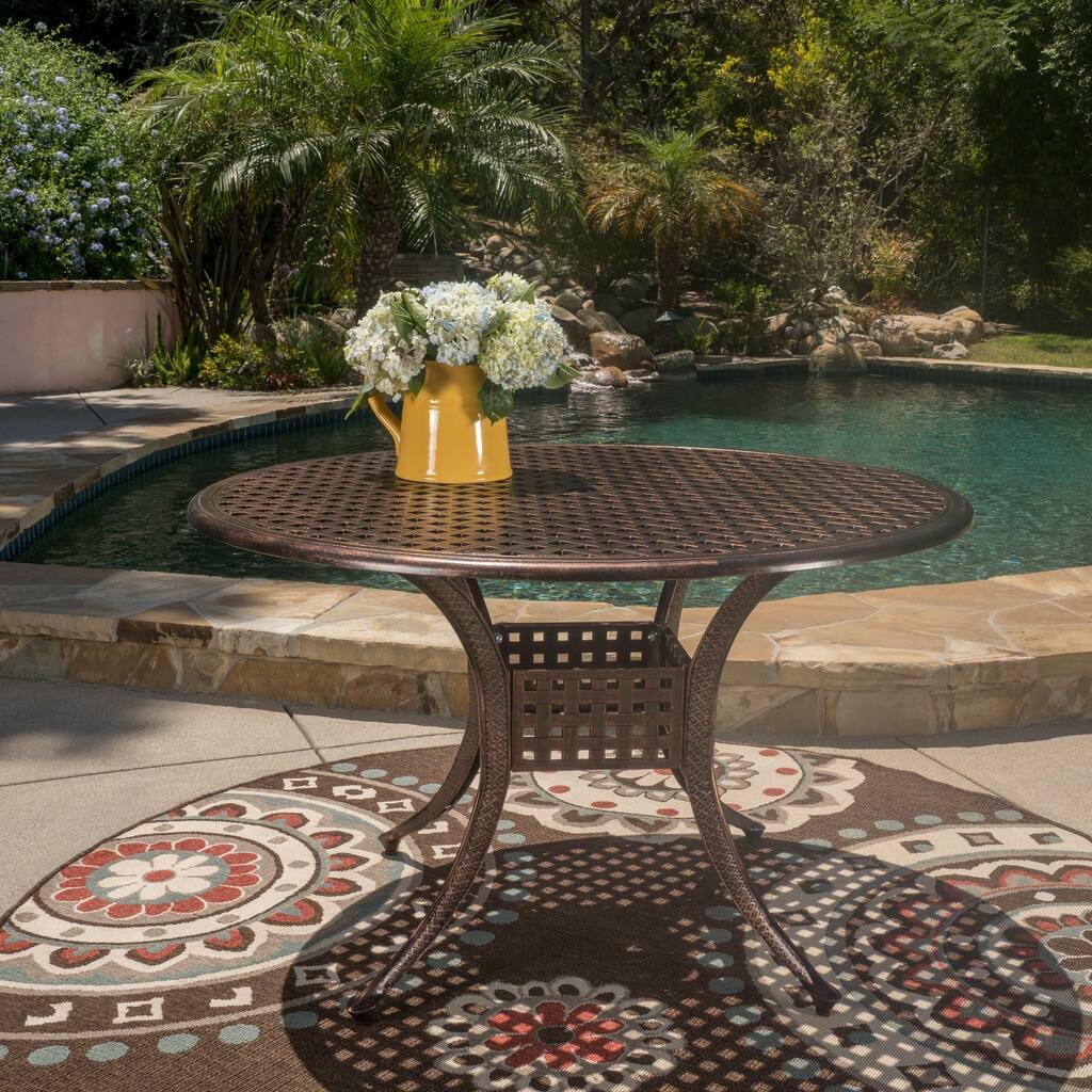 Sebastian Outdoor Cast Aluminum Round Dining Table (ONLY) by Christopher Knight Home - 46.60"L x 46.60"W x 28.50"H