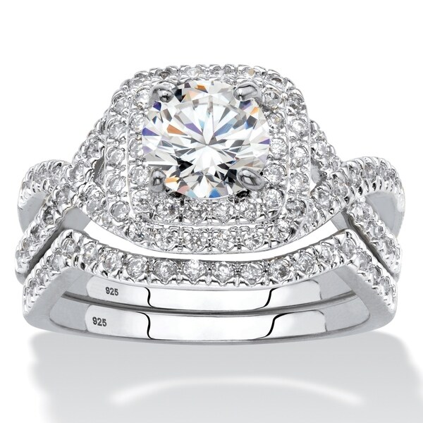 Platinum over Sterling Silver Cubic Zirconia Bridal Ring Set - White