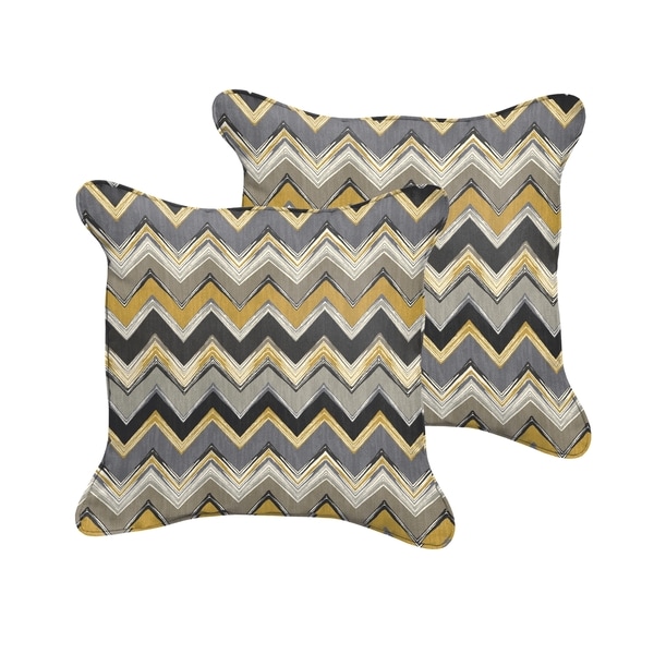 Selena Grey Gold Chevron Indoor/ Outdoor Corded Square Pillows (Set of