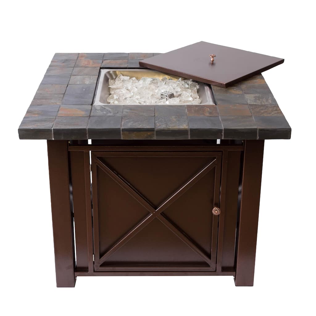 Somette Bronze Powder Coated Fire Pit Table with Slate Countertop