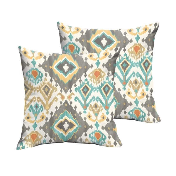Selena Grey Aqua Ikat Indoor/ Outdoor Knife-Edge Square Pillows (Set of 2)