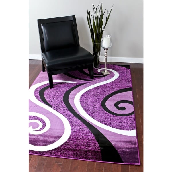 Shop Modern Trendz Collection Purple Swirl Rug 7'10 x 10'2 On Sale