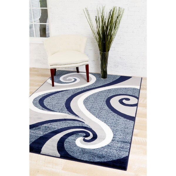 Modern Trendz Collection Dark Blue Swirl Rug (9'2 x 12'6) Free