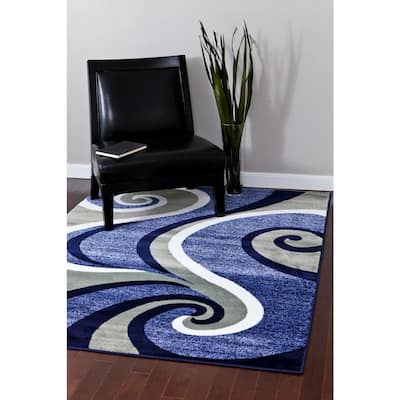 Modern Trendz Collection Dark Blue Swirl Rug (7'10 x 10'6) - 7'10" x 10'2"